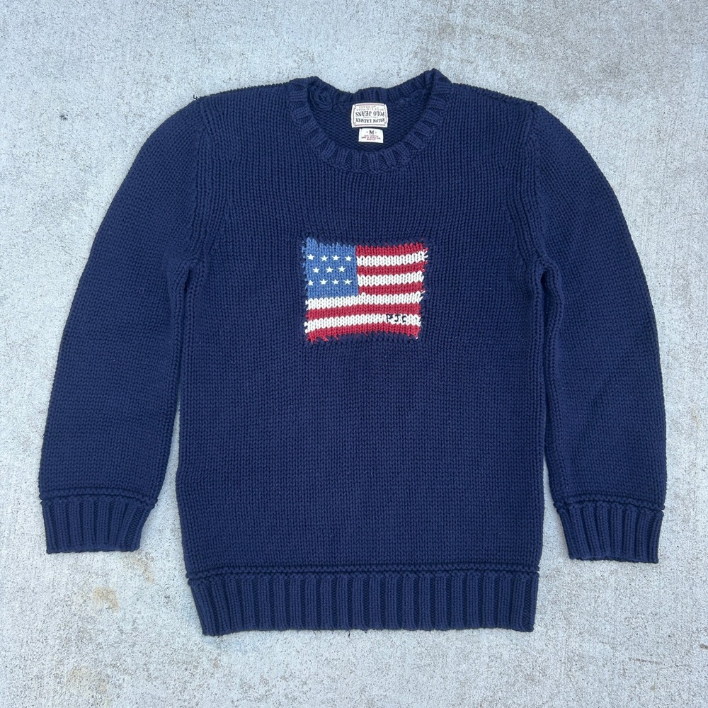 Ralph Lauren Polo Jeans Co American Flag Sweater XS Navy Vintage Y2K Rare